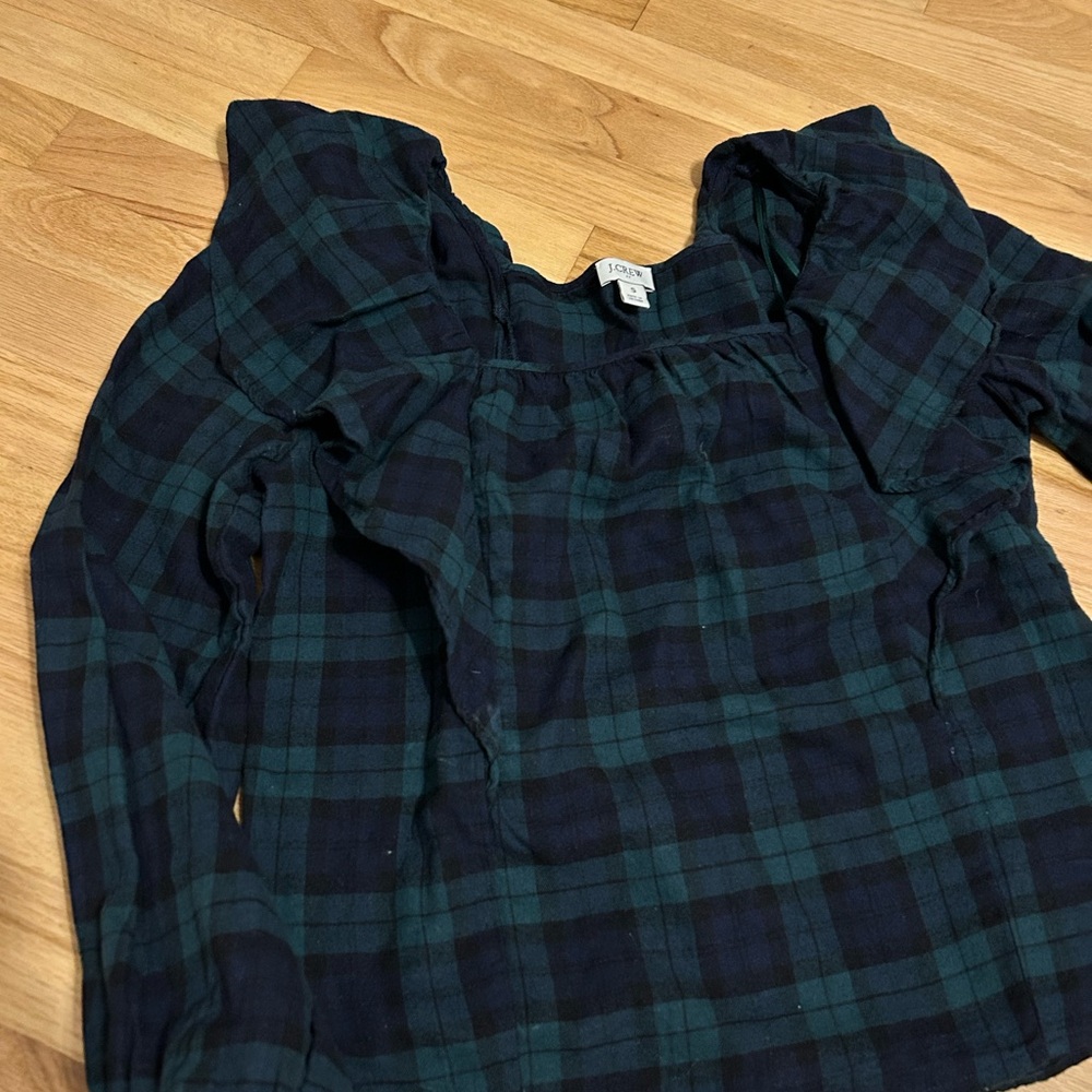 J. Crew Navy and Green Plaid Blouse